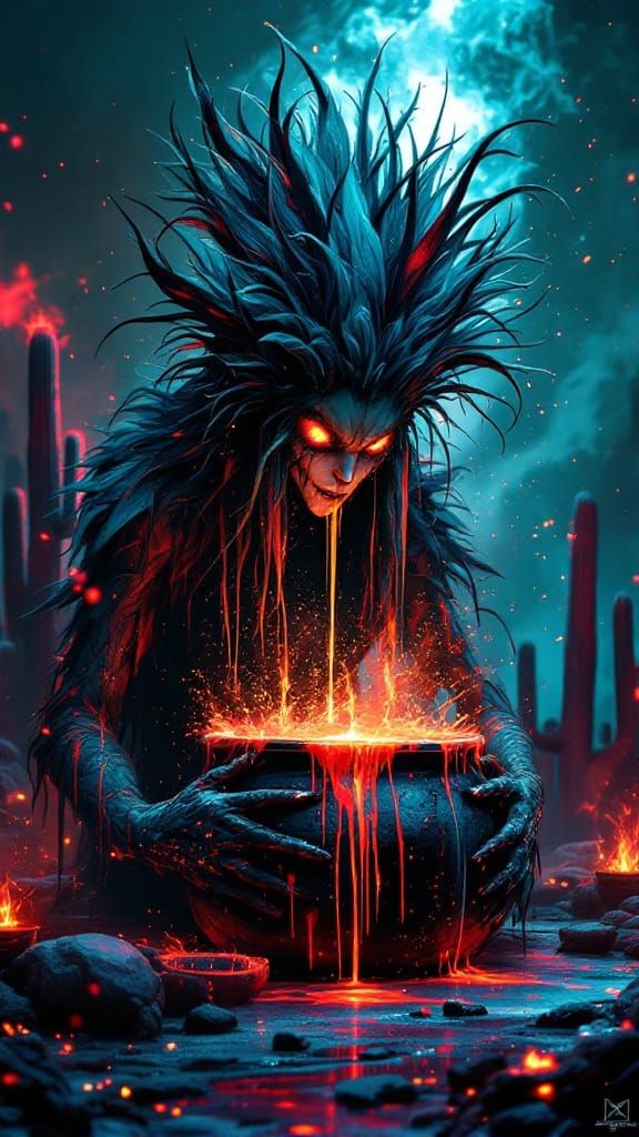 Eldritch Cactus Crone in Zentanglepunk Style