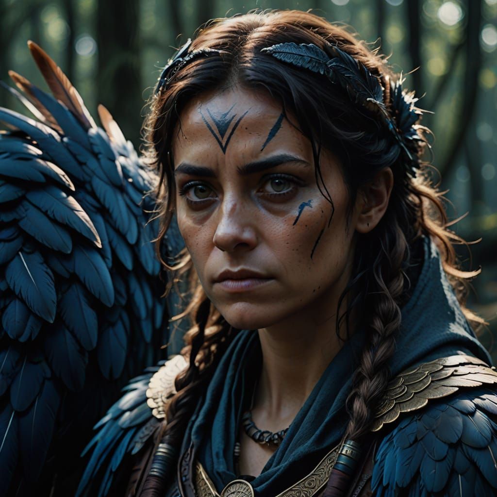 Moody Cinematic Portrait of Celaeno, Greek Harpy in Hyperrea...