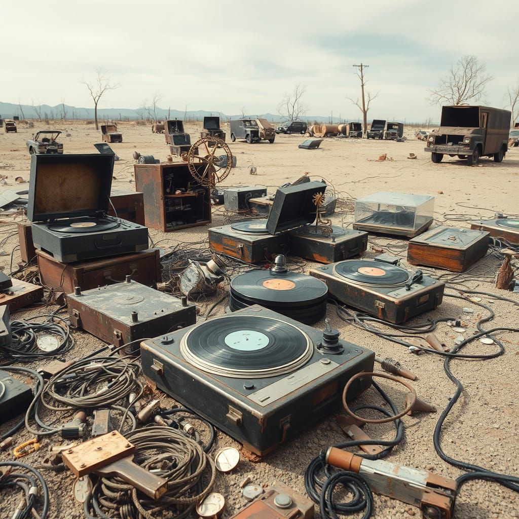 Steampunk Turntable Graveyard with Whimsical Mechanisms
