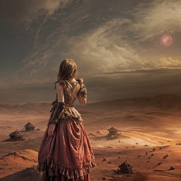 Girl on Barren Wasteland: Fantasy Concept Art