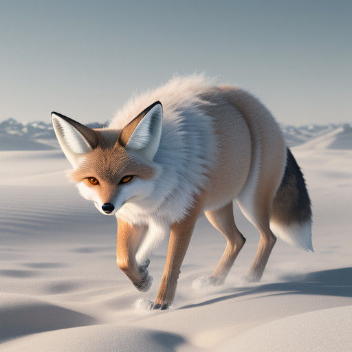 Hyperrealistic Winter Desert Landscape with Fenek Fox