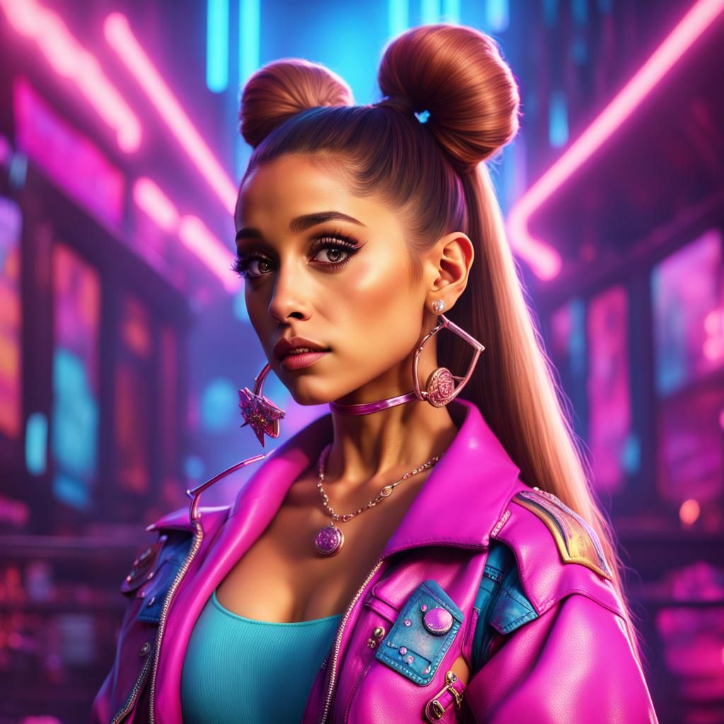Ariana Grande in 80s Fashion: Detailed Digital Painting