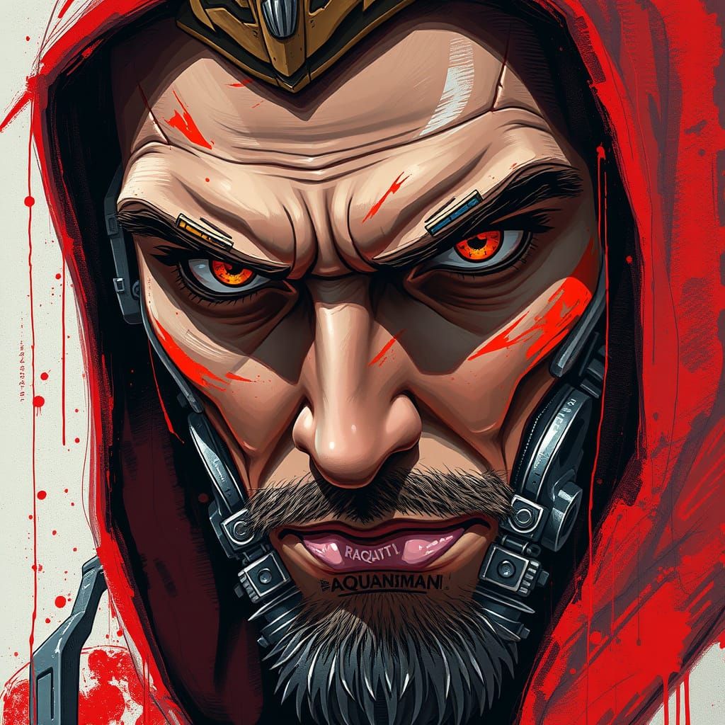 Cyberpunk Aquaman Portrait with Mechanical Face