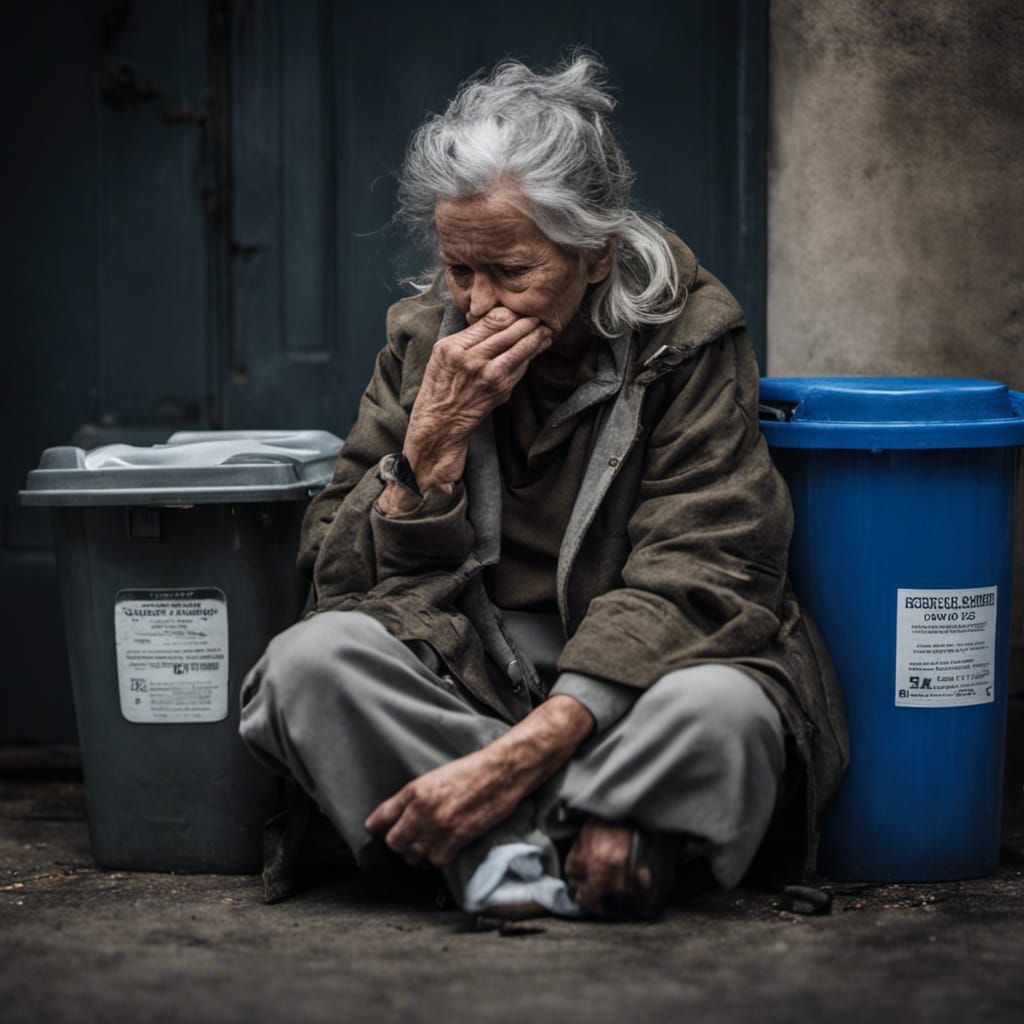 Saddened homeless woman