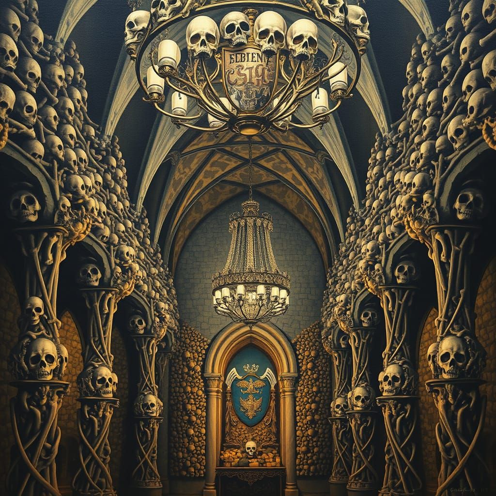 Macabre Church Crypt in Sedlec Ossuary