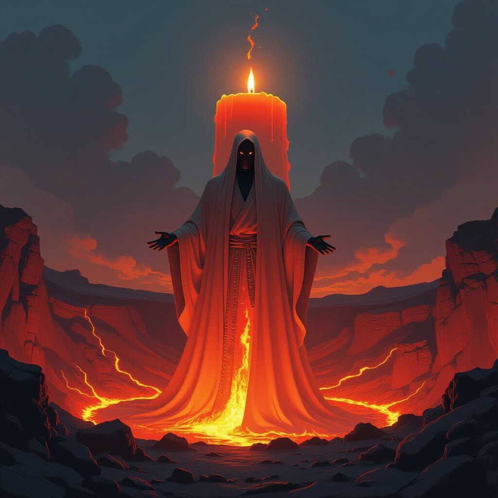 Volcanic Crater Candle in Expressionist Style