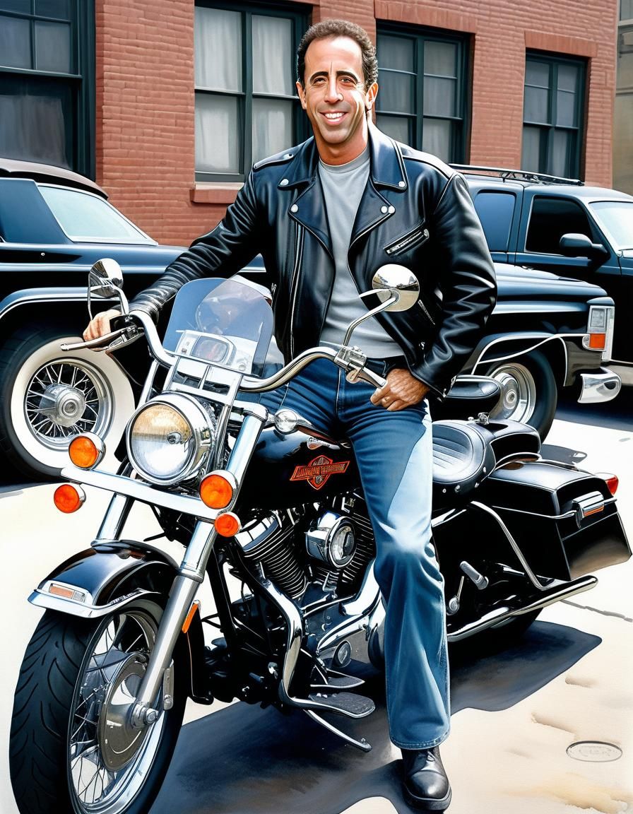 Cartoon of Young Man and Motorcycle in Watercolor Style