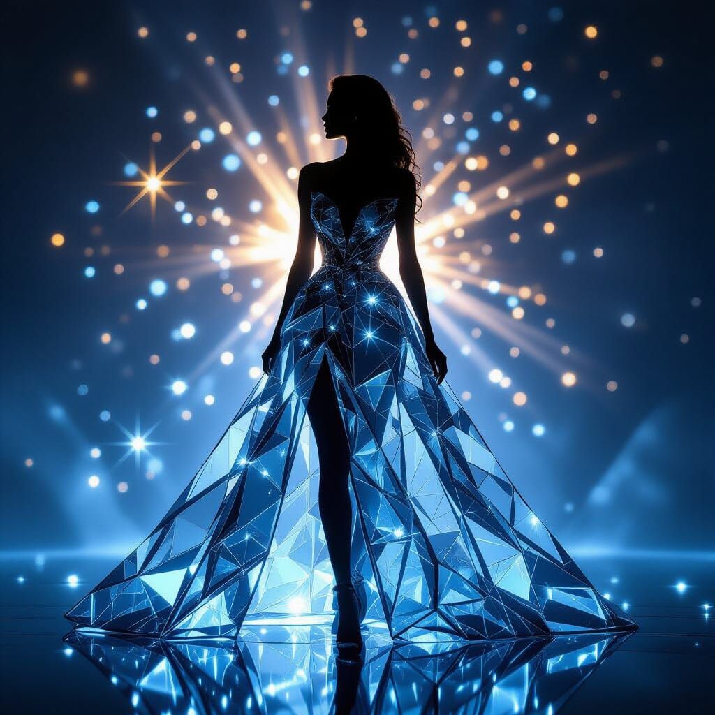 Crystal Dress Silhouette with Double Exposure and Cosmic Glo...