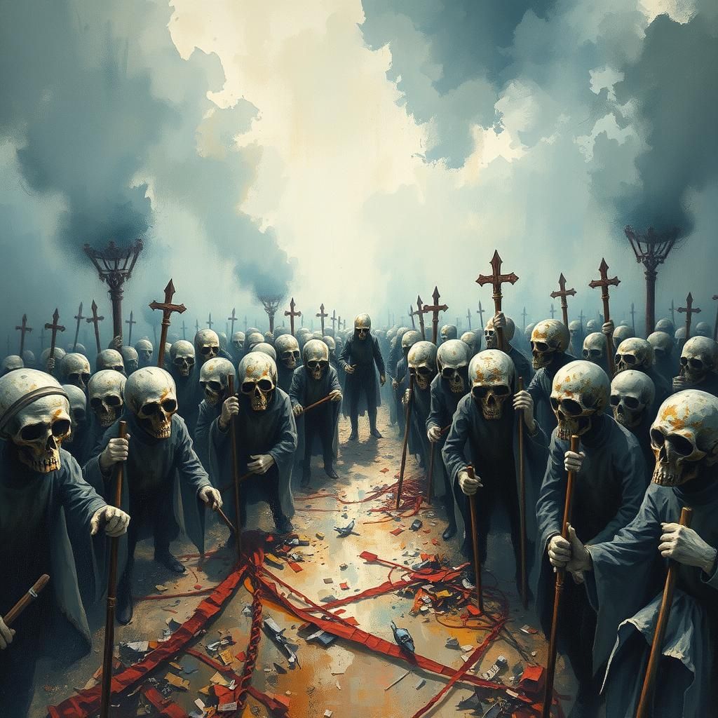 Epic Impressionist Plague Scene in Gouache Style