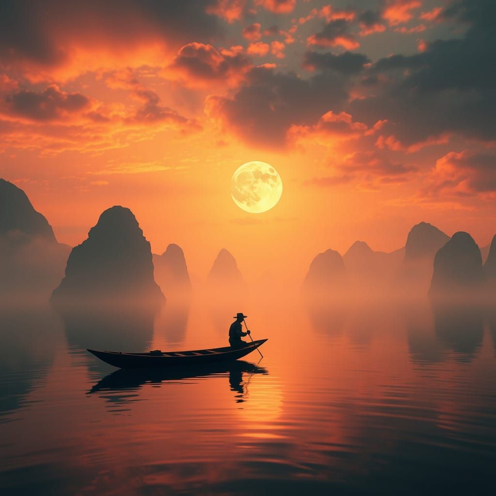 An Imperial Lake Scene in Orientalist Style with Cinematic L...