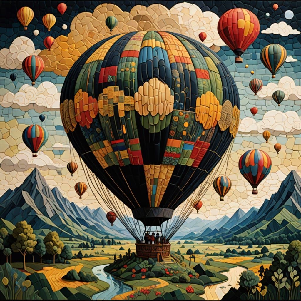 Majestic Floating Island Hot Air Balloon, Woven Tapestry Sty...