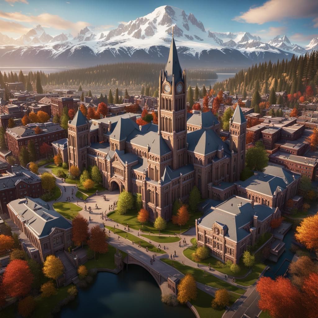 Successful Washington College in Detailed Fantasy Art