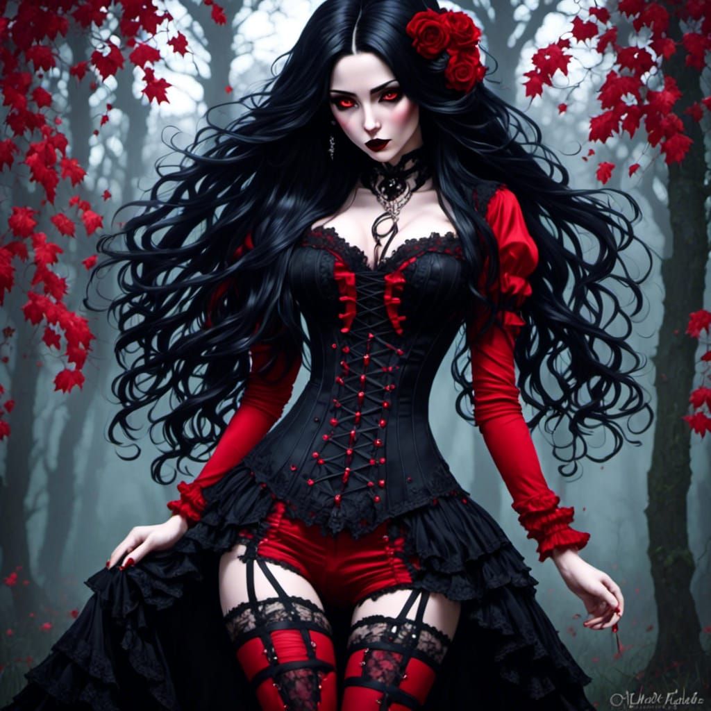 Beautiful Fit Goth in Black and Red Lace