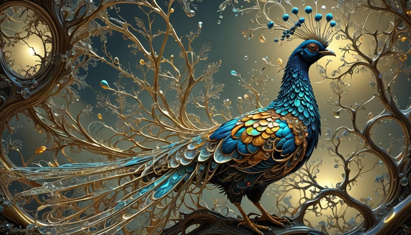 Luminous Fractal Bird in Enchanted Forest