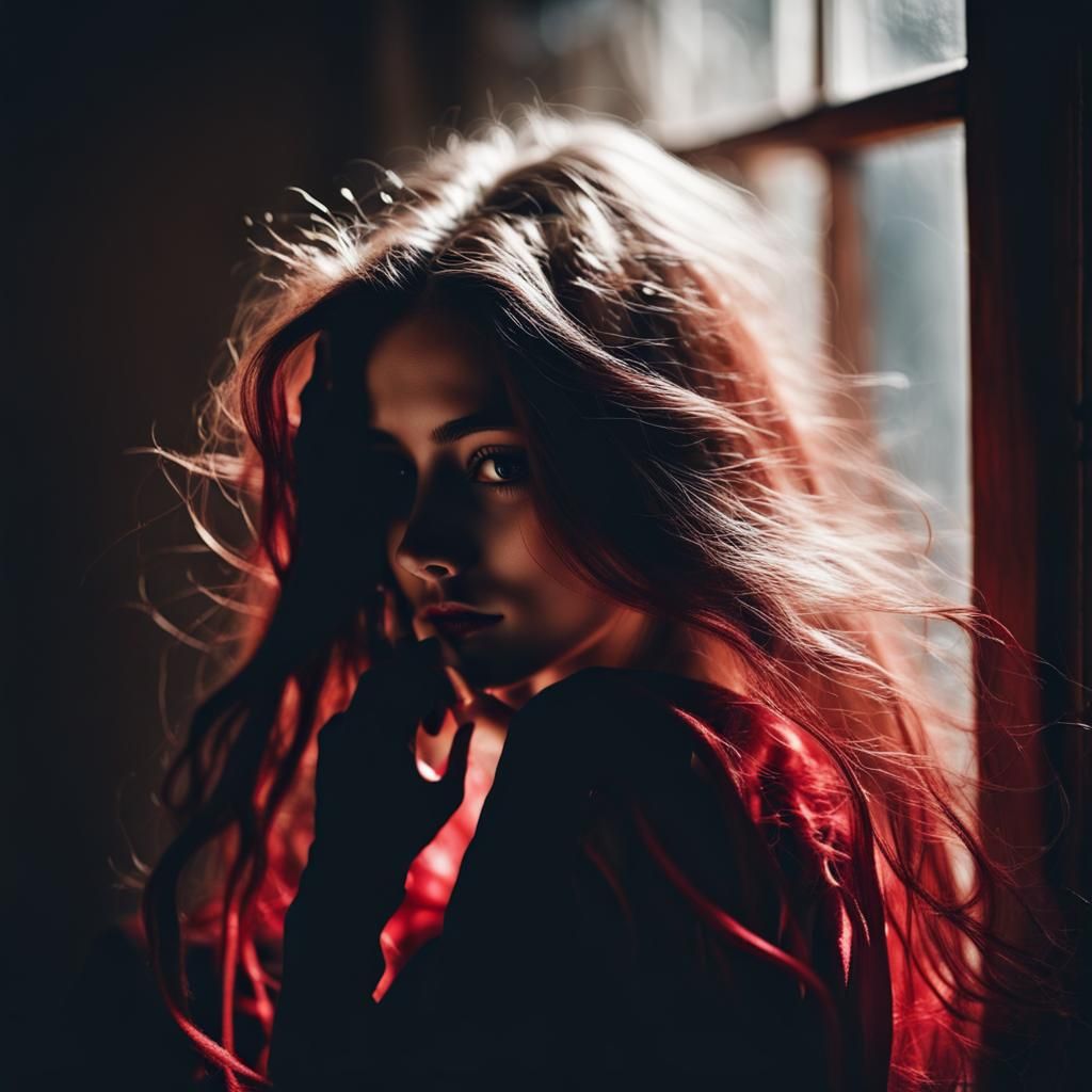 Enchanting Mysterious Girl Hiding in Shadows