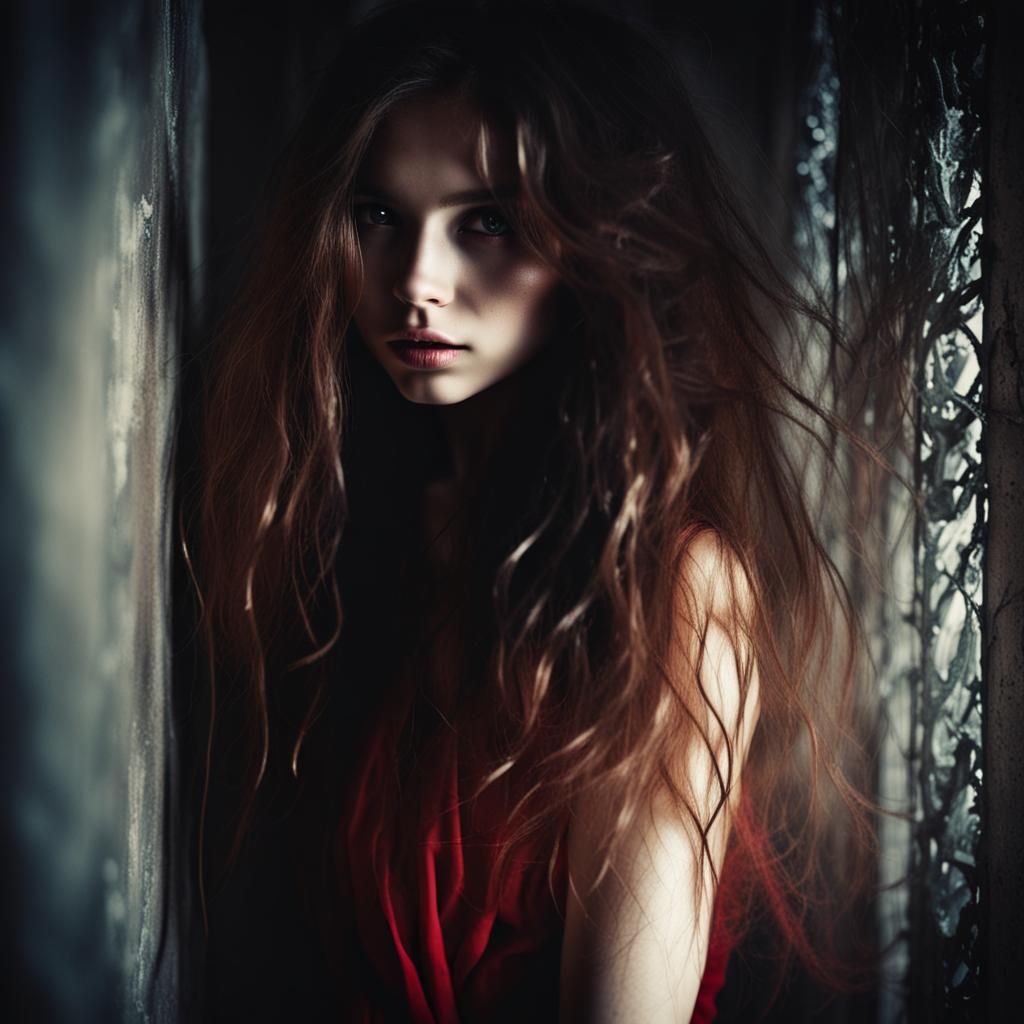 Enchanting Mysterious Girl Hiding in Shadows