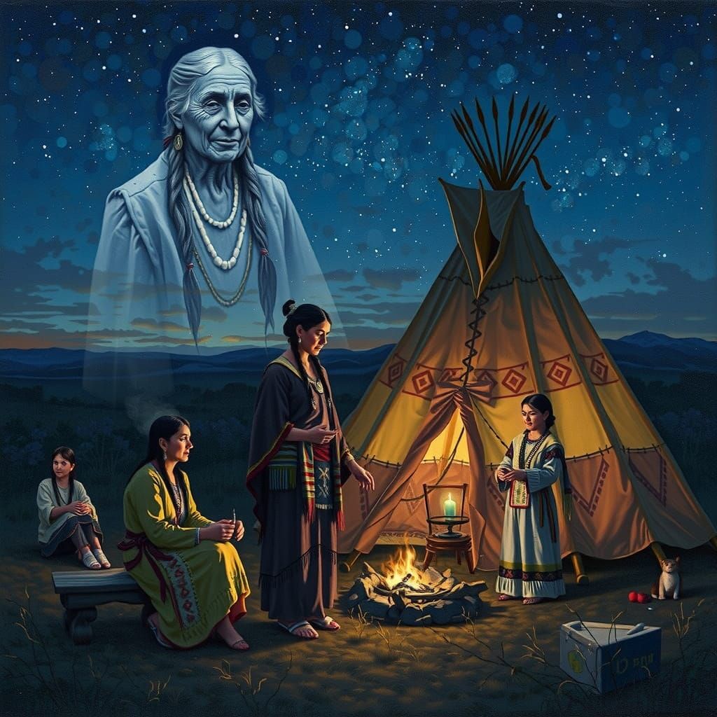 Native American Mother's Day Scene in Warm Golden Light