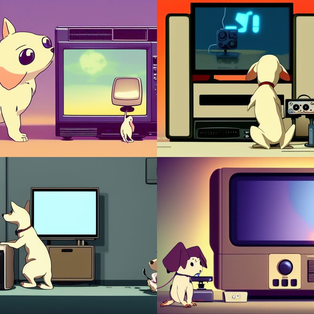 Anthropomorphic Dog Plays GameCube in Anime Style