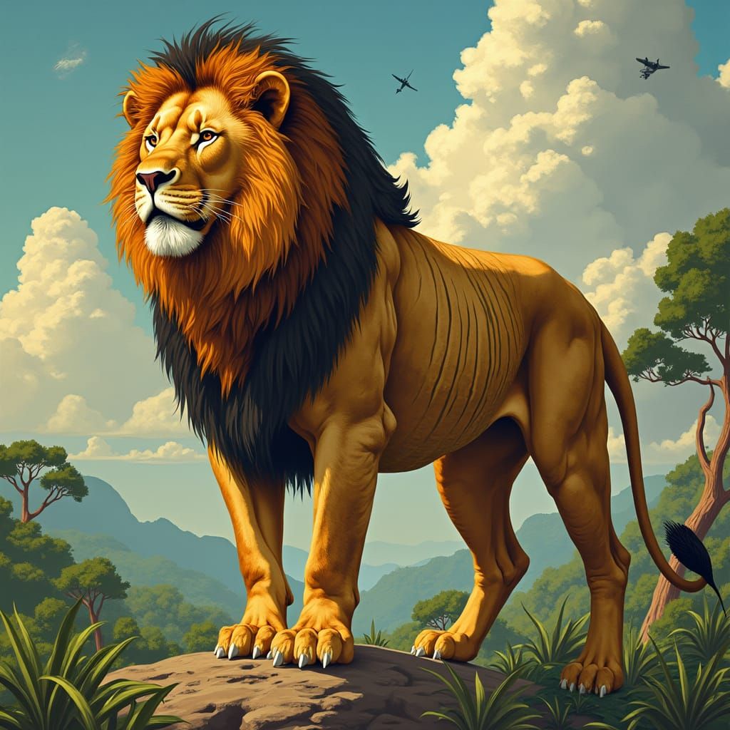 Lion-Lobster Hybrid in Art Nouveau Style