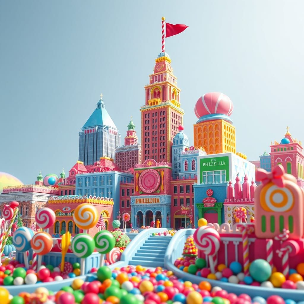 Philadelphia Cityscape Made of Vibrant Candy