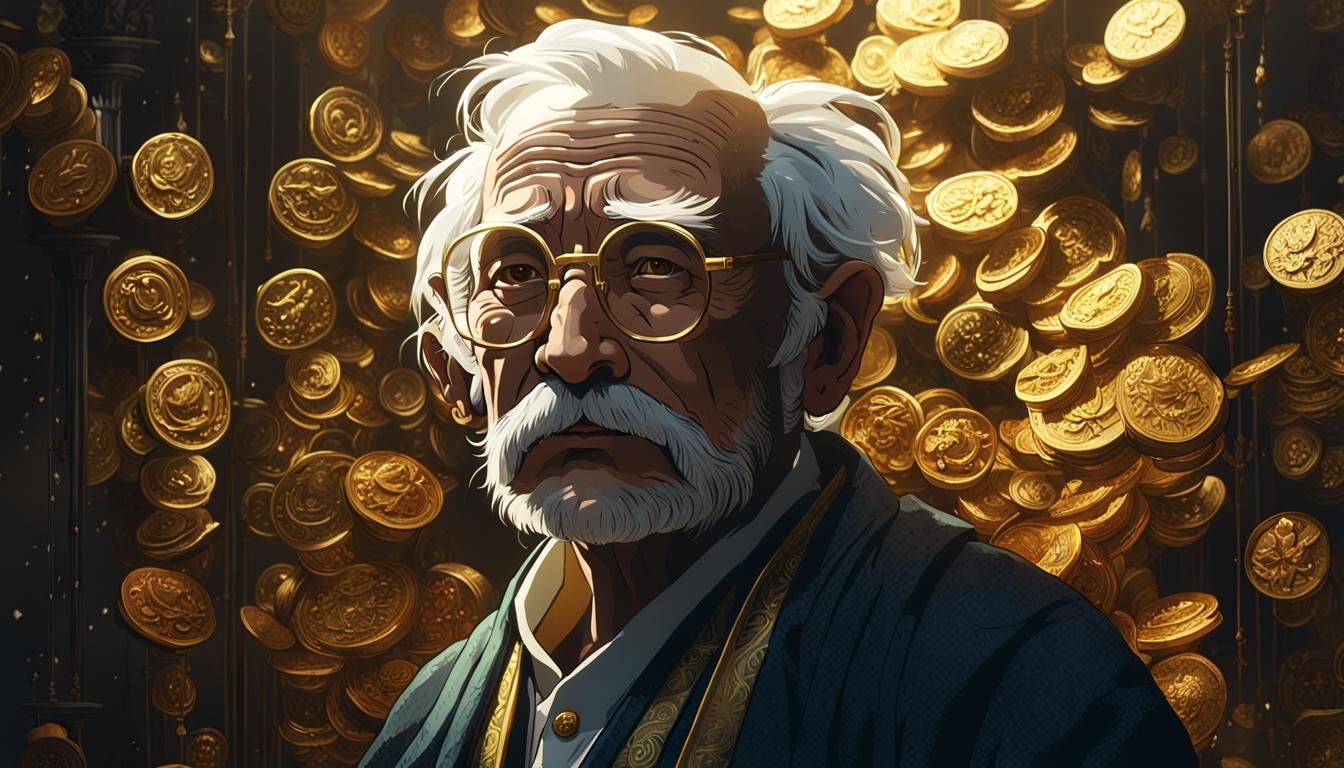 Old Man with Gold Glasses: Dark Fantasy Portrait
