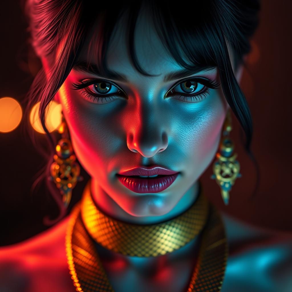 Elegant Woman with Snake Eyes and Necklace