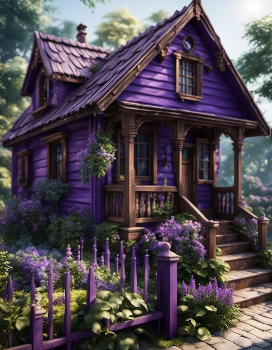 Beautiful purple small house& realistic vibes& beautiful craftsmanship vibes& fantasy vibes& hyperdetailed intricately d...