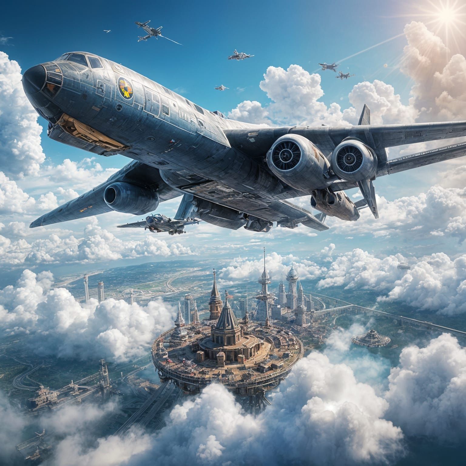 Surreal B-2 Bomber Carrying an Amusement Park