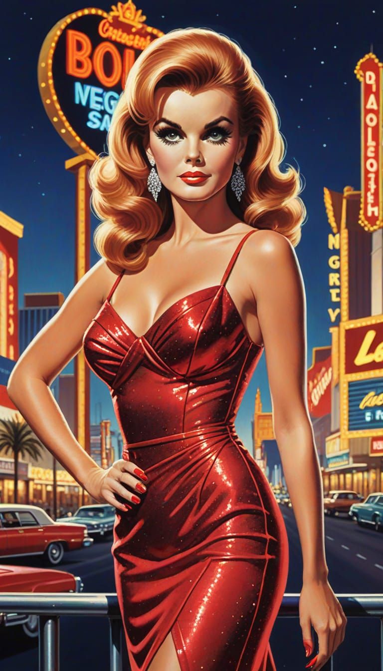 Sultry Redhead Sways to the Neon Rhythm of 1960s Vegas