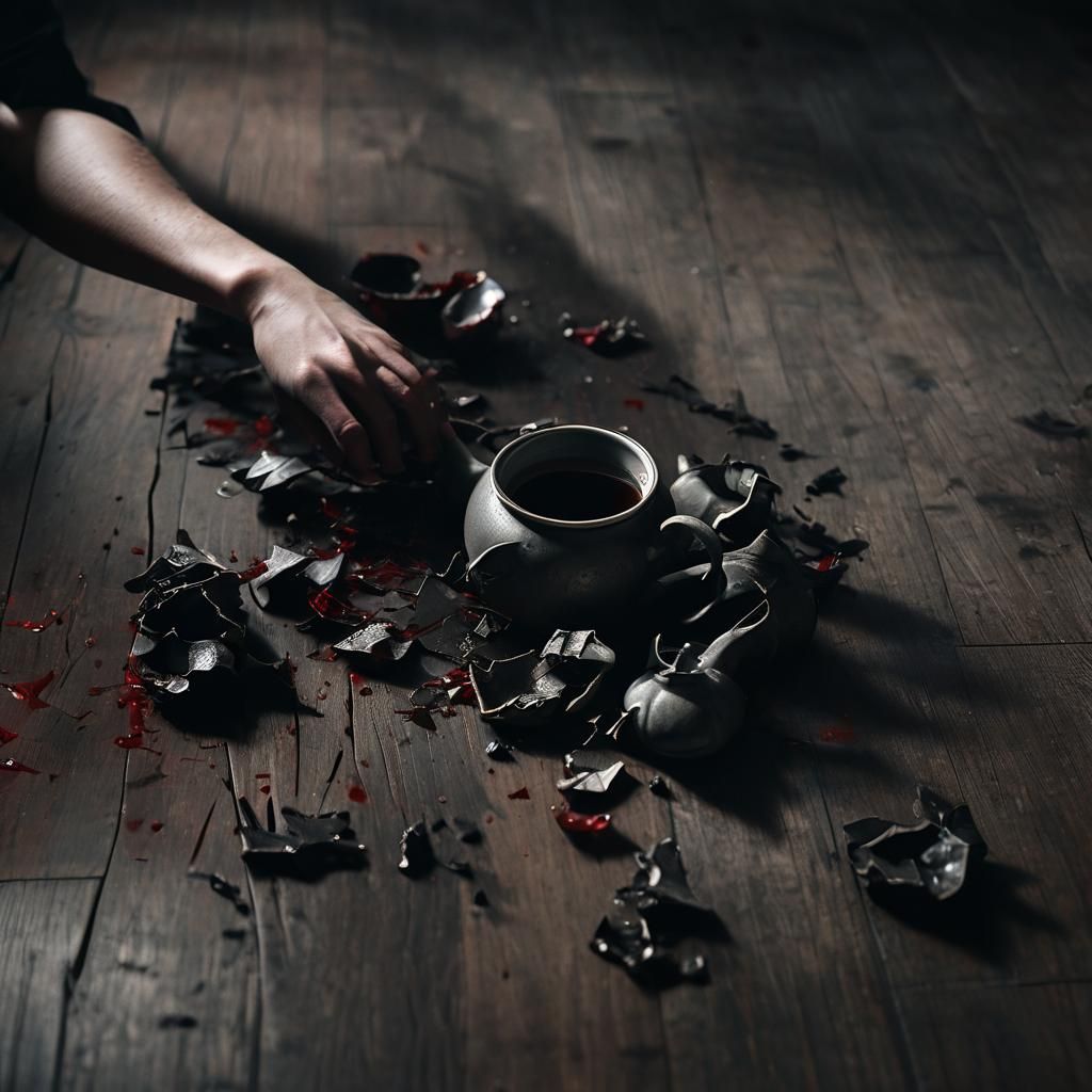 Dramatic Film Noir Still Life with Broken Teapot