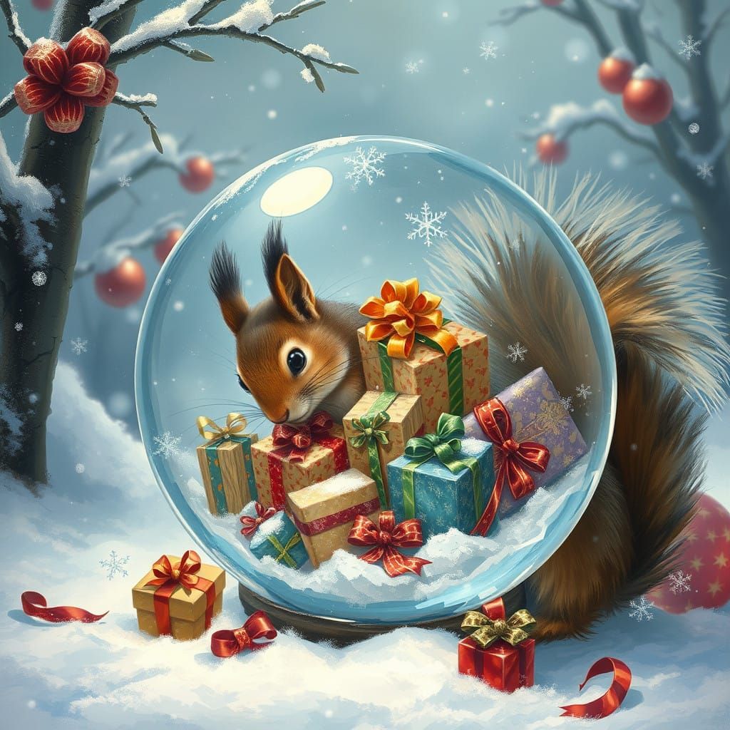 Whimsical Winter Squirrel in Christmas Wonderland