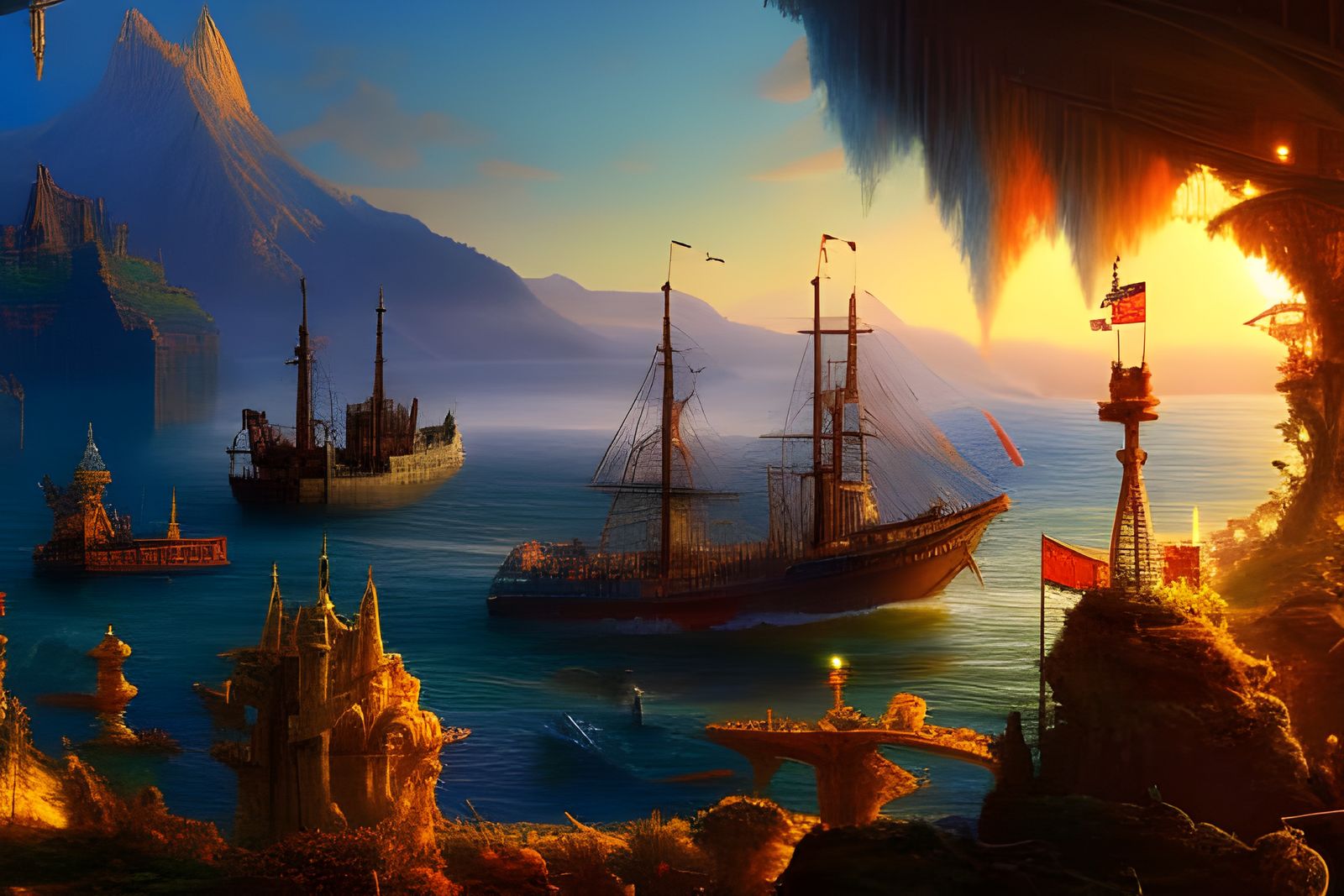 007 - Pirates Treasure Trading Cove at Sunset - 2940  -       *MASTERsubject-Sb*