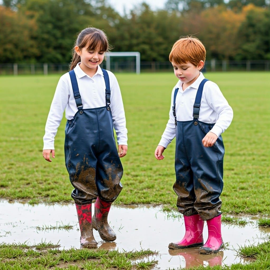 Children's Muddy Schoolyard Adventure