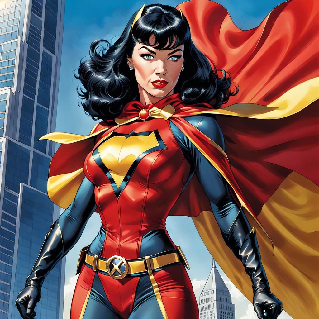 Superheroine on Skyscraper in Comic Book Style