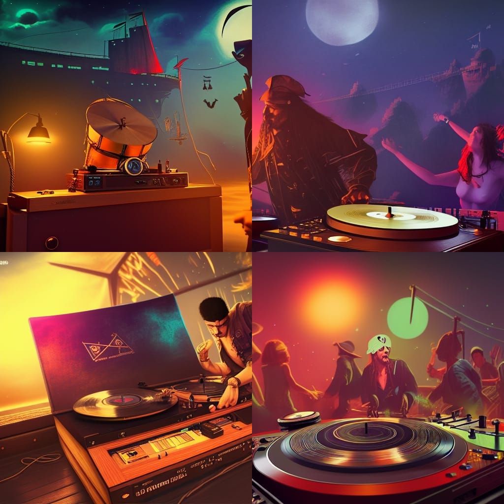 Pirate Radio DJ Spins Records Under Night Sky