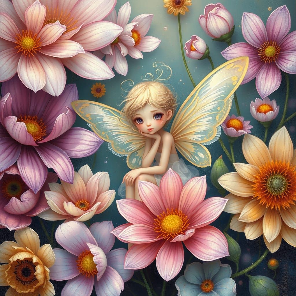 Fairy in a Garden of Fantasy Flowers