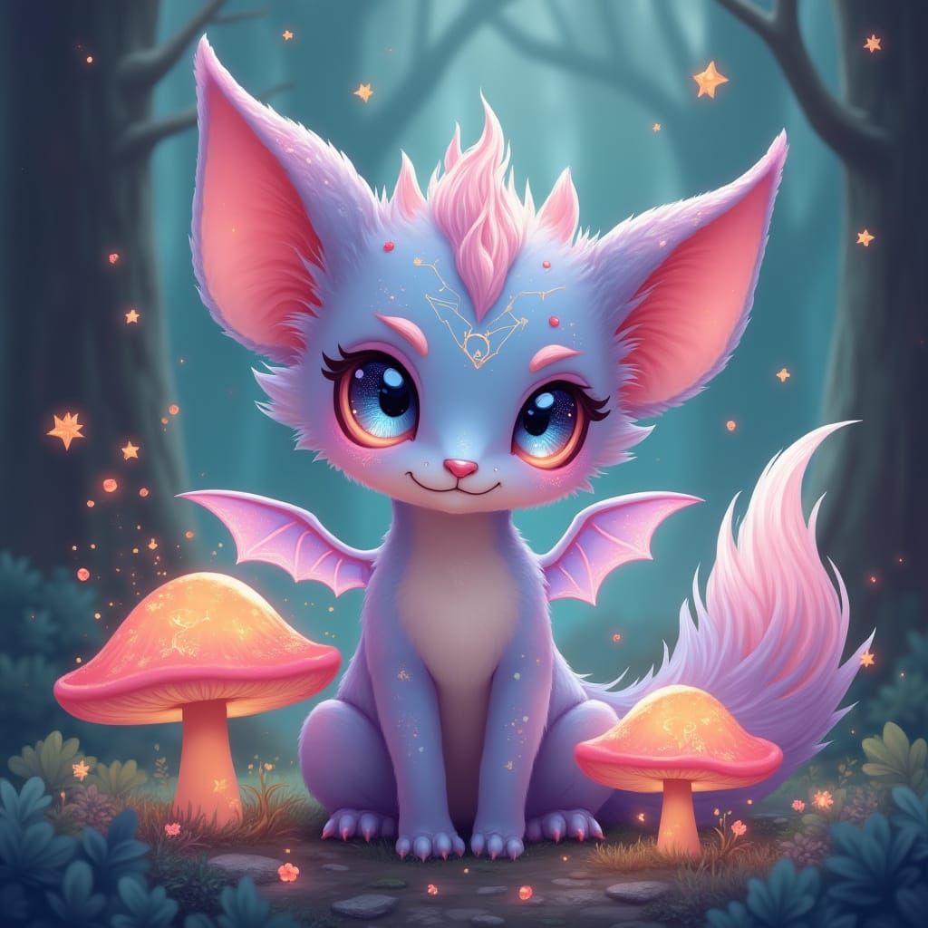 Enchanted Fox-Dragon Hybrid in Pastel Paradise