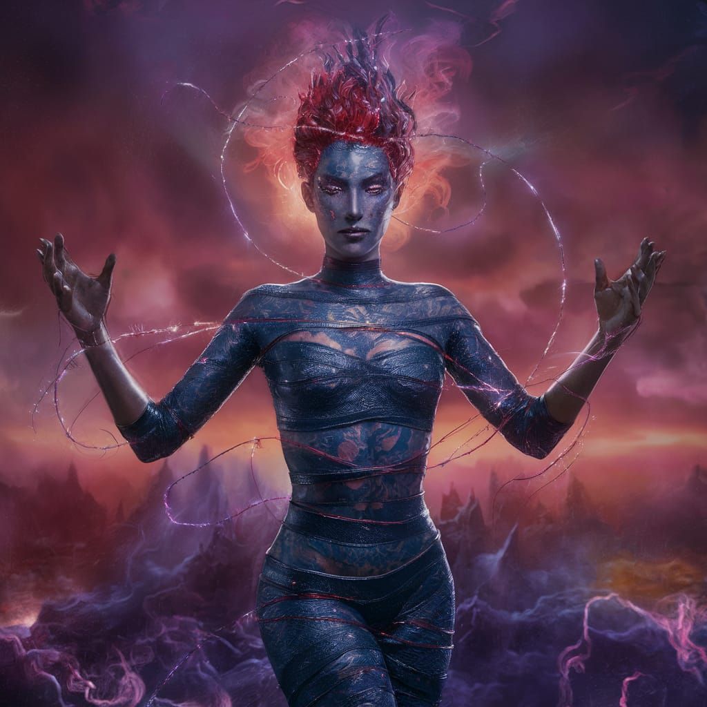 Sparkling Plasma Threads Wrap a Figure