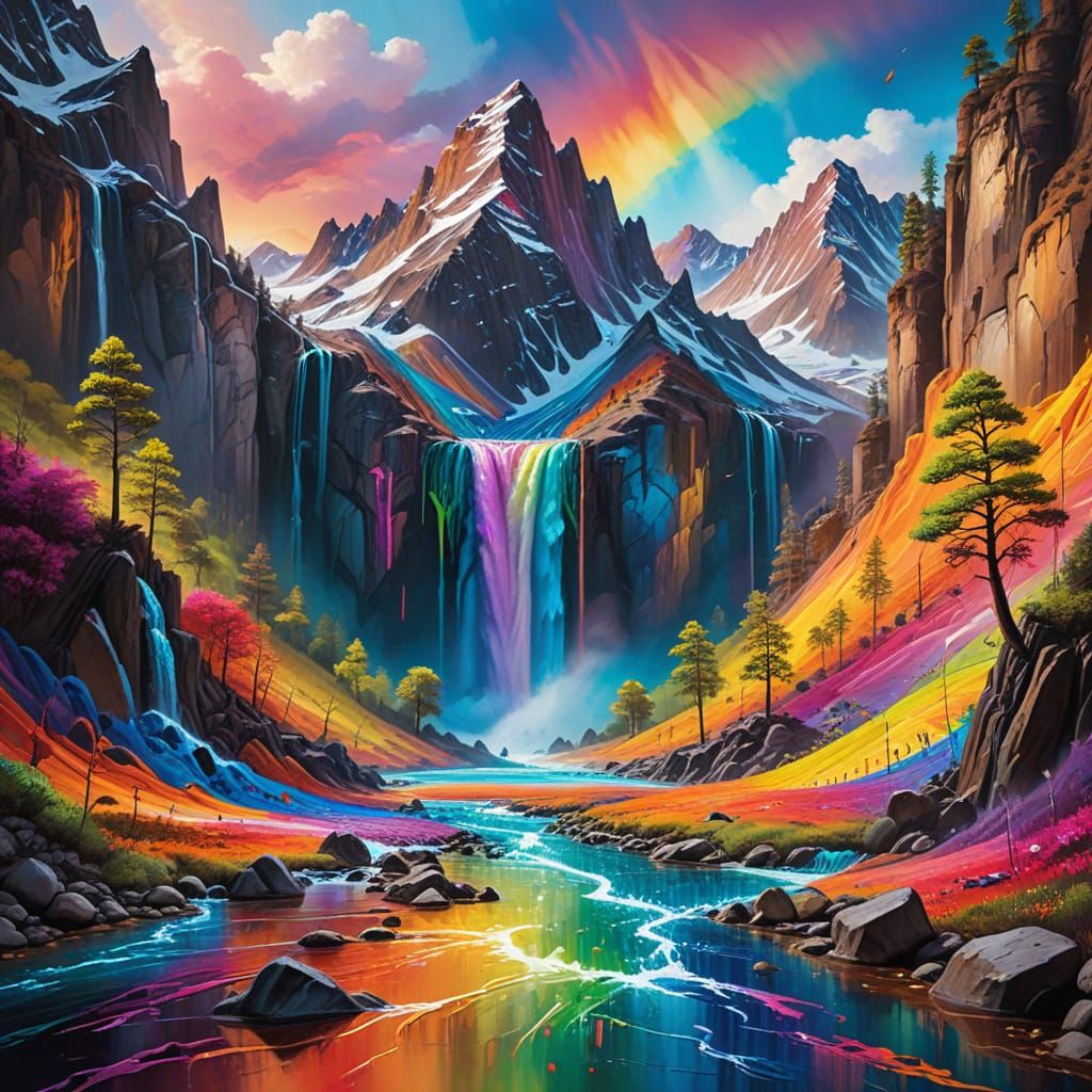 Hand Painting a 3D Mountain Dreamscape