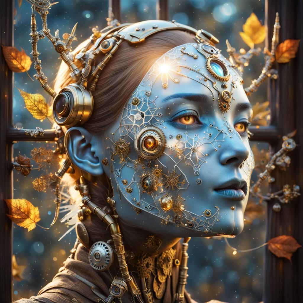 Nordic Cyborg Awakens at Dawn: Hyperrealistic Portrait