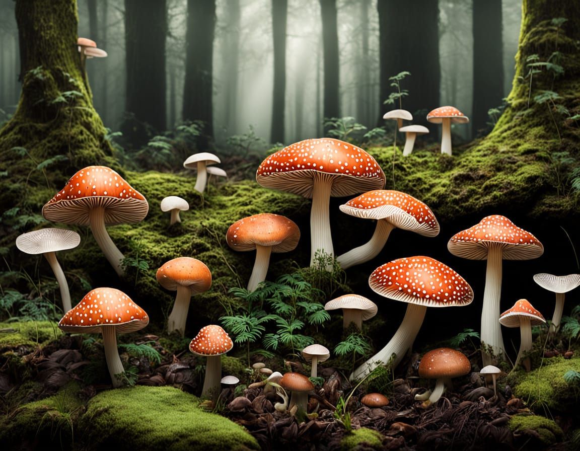 Mushroom Forest Composition in Ernst Haeckel Style
