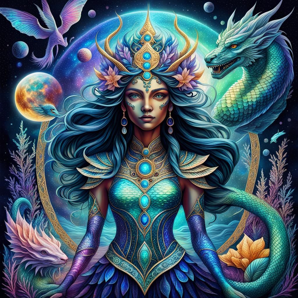 Cosmic Dreamscape: Mythical Beings in Astral Art