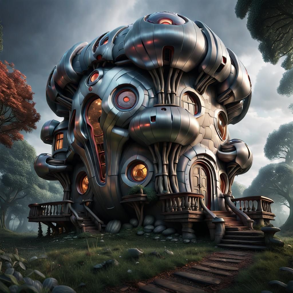 Ultron-Style Mushroom House: Hyperrealistic 8K Rendering