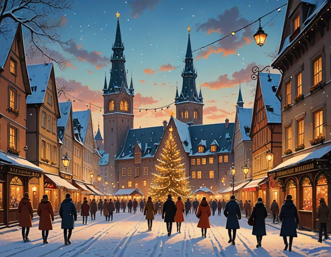 Festive Christmas Square in Whimsical Digital Painting