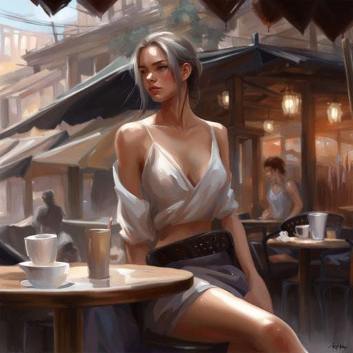 Girl in Cafe, Romantic Fantasy Art