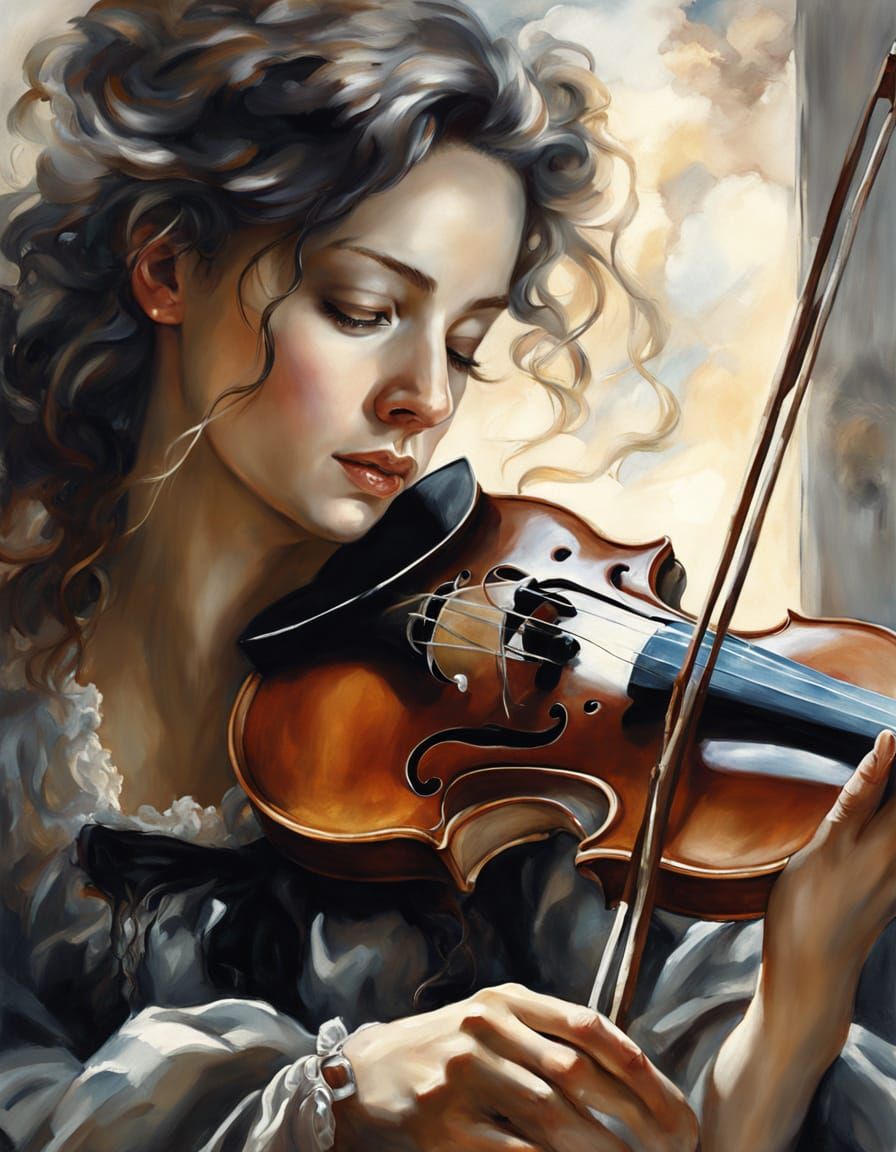 Passionate Violinist in Realistic Oil Painting Style