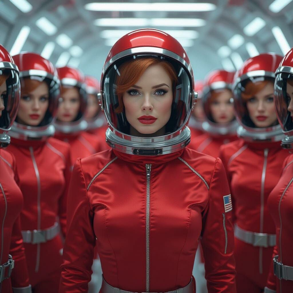 Crimson Satin Space Suit Portrait in Cinematic Style