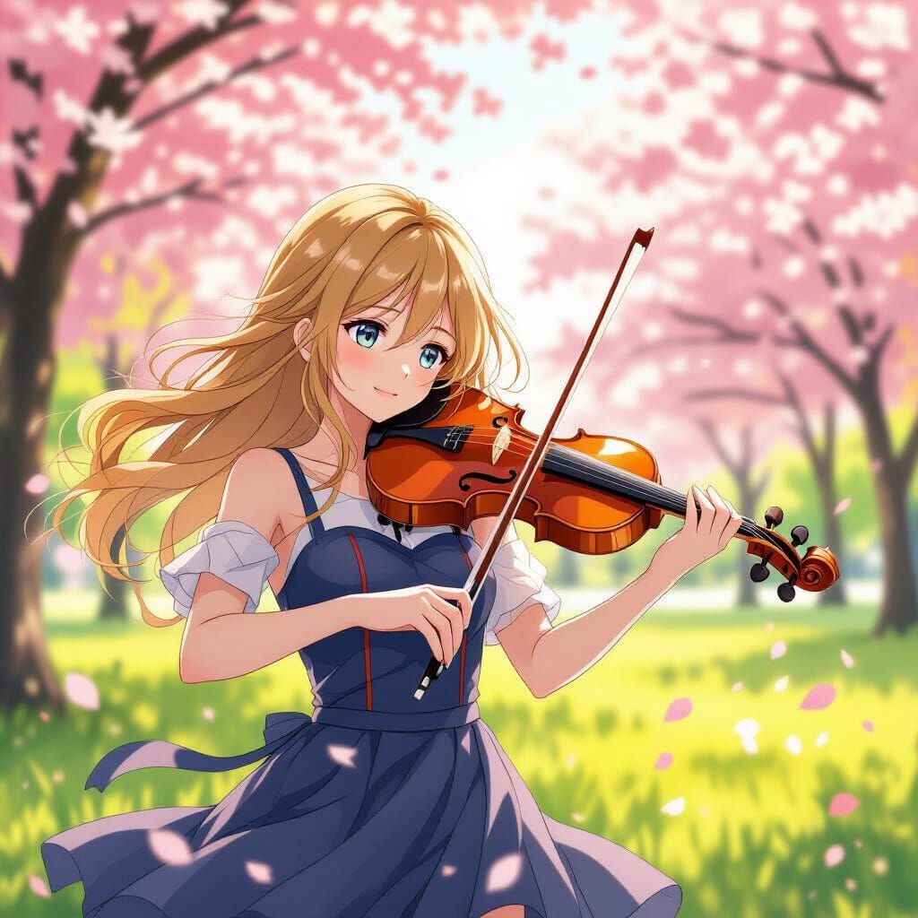 Kaori Miyazono Playing Violin in Sunlit Park