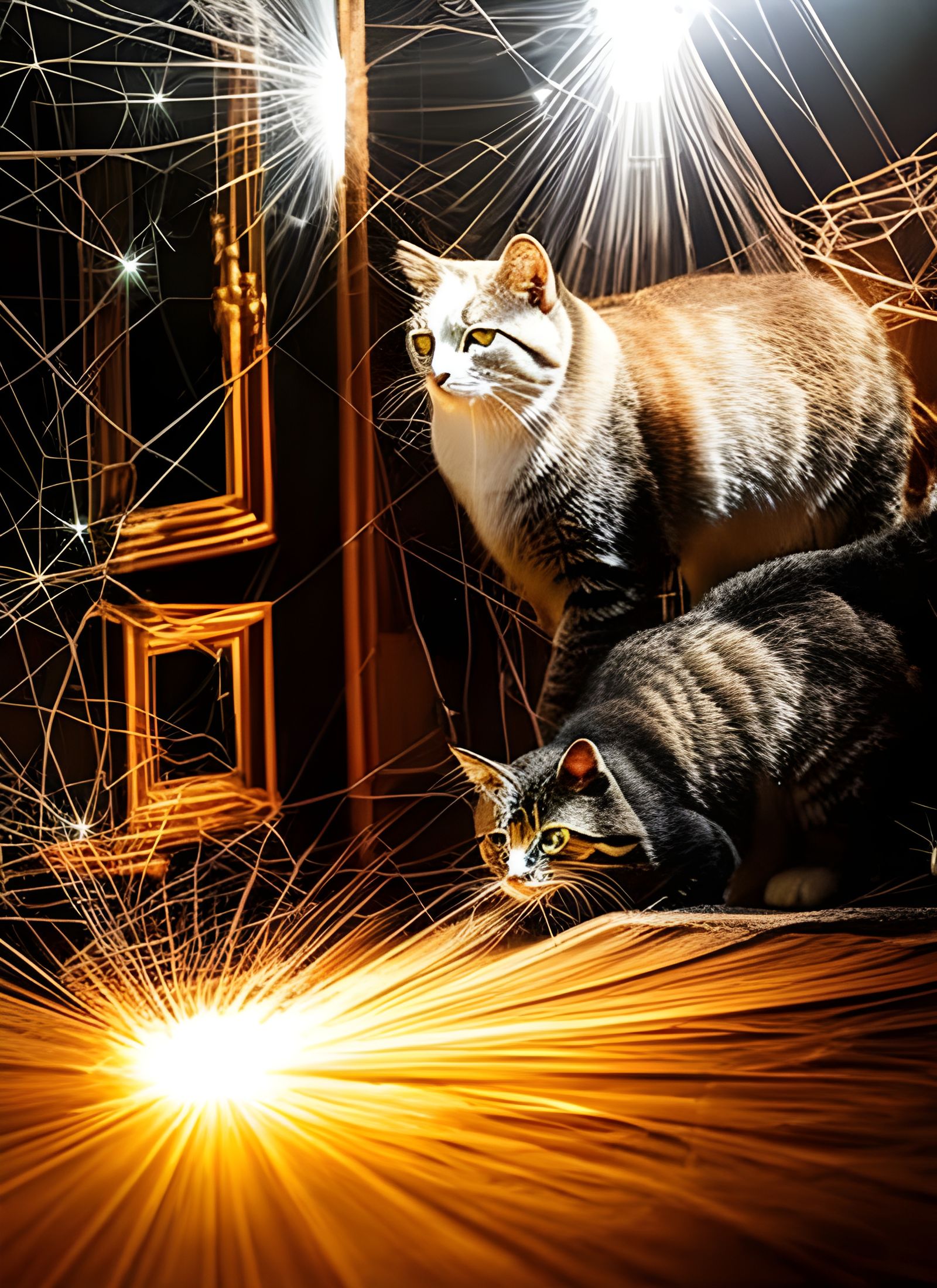 Cats on Antique Furniture in Dreamlike Painting