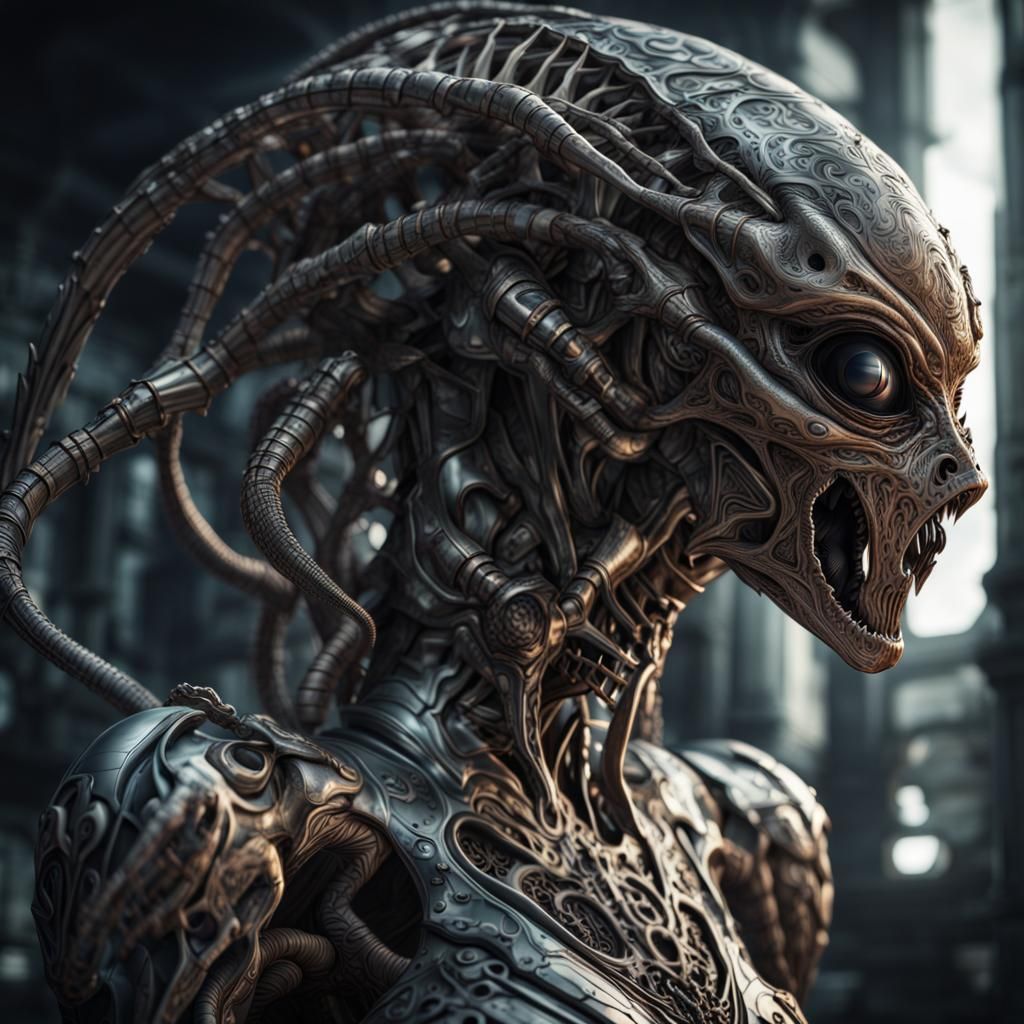 Gigeresque Alien Queen in Hyperrealistic Detail